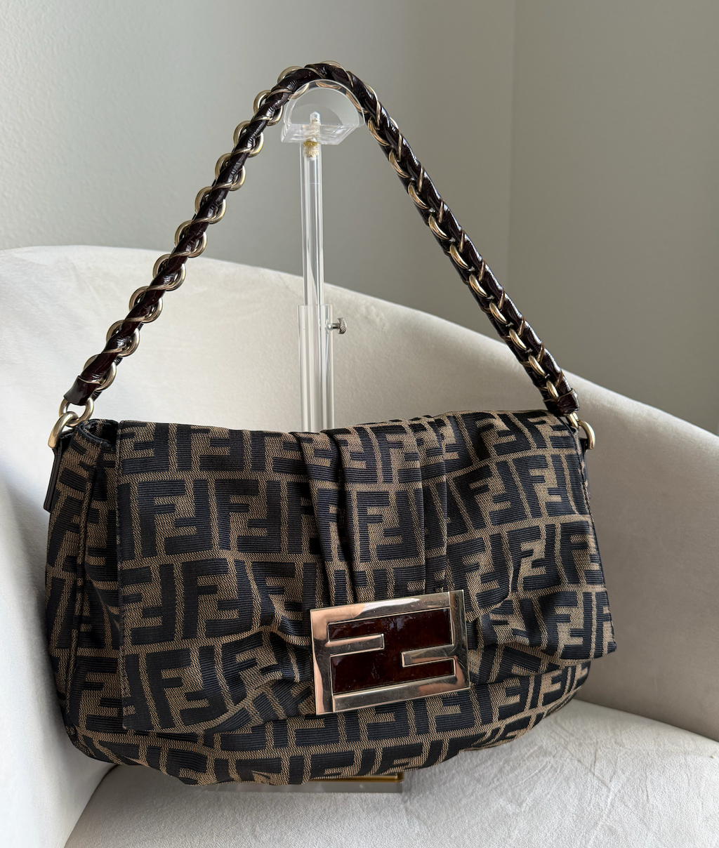 Fendi Zucca MIA Flap Shoulder Bag