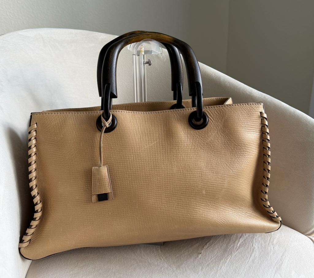 Gucci Whipstitch Wood Handle Hand Bag