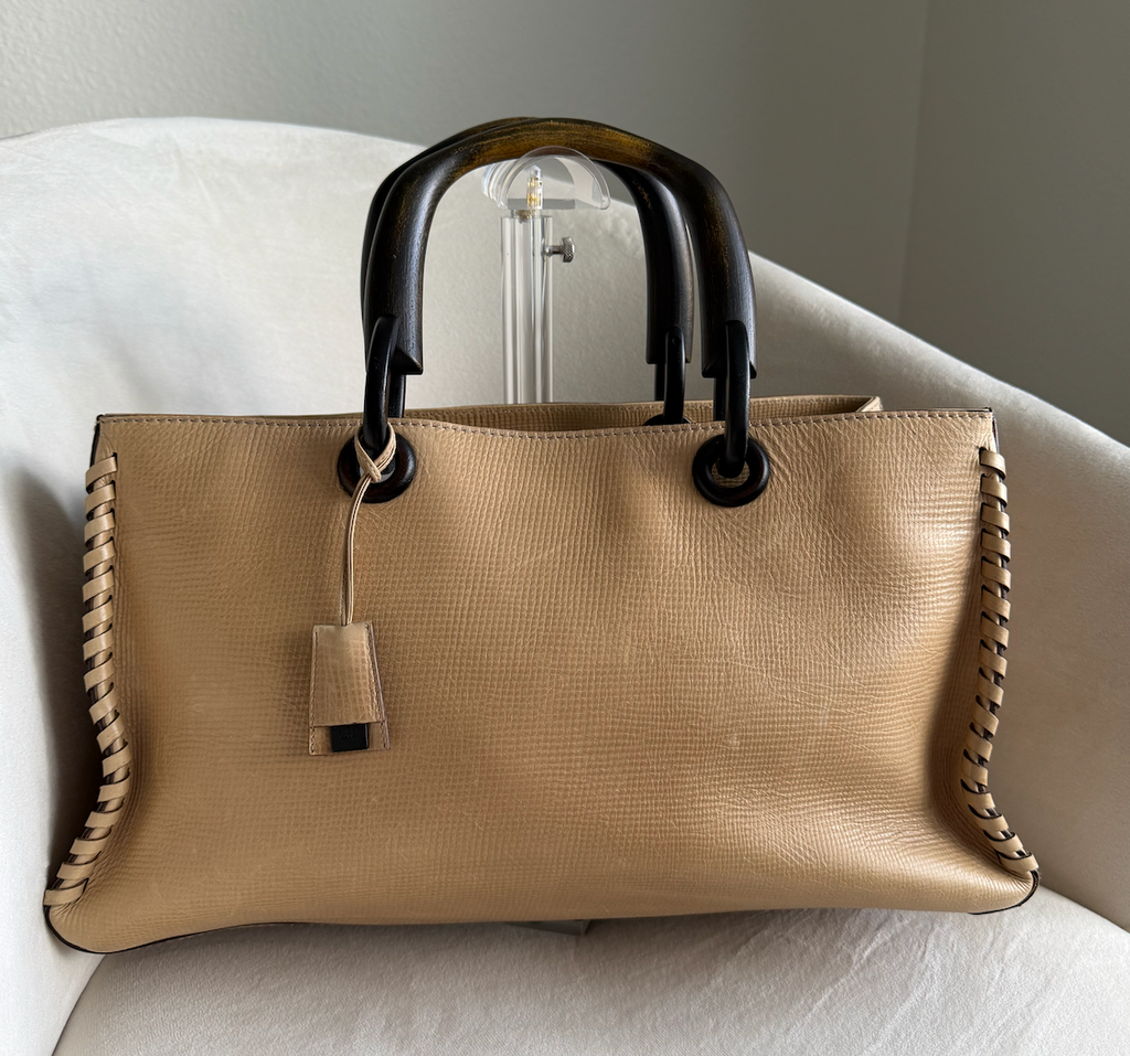 Gucci Whipstitch Wood Handle Hand Bag