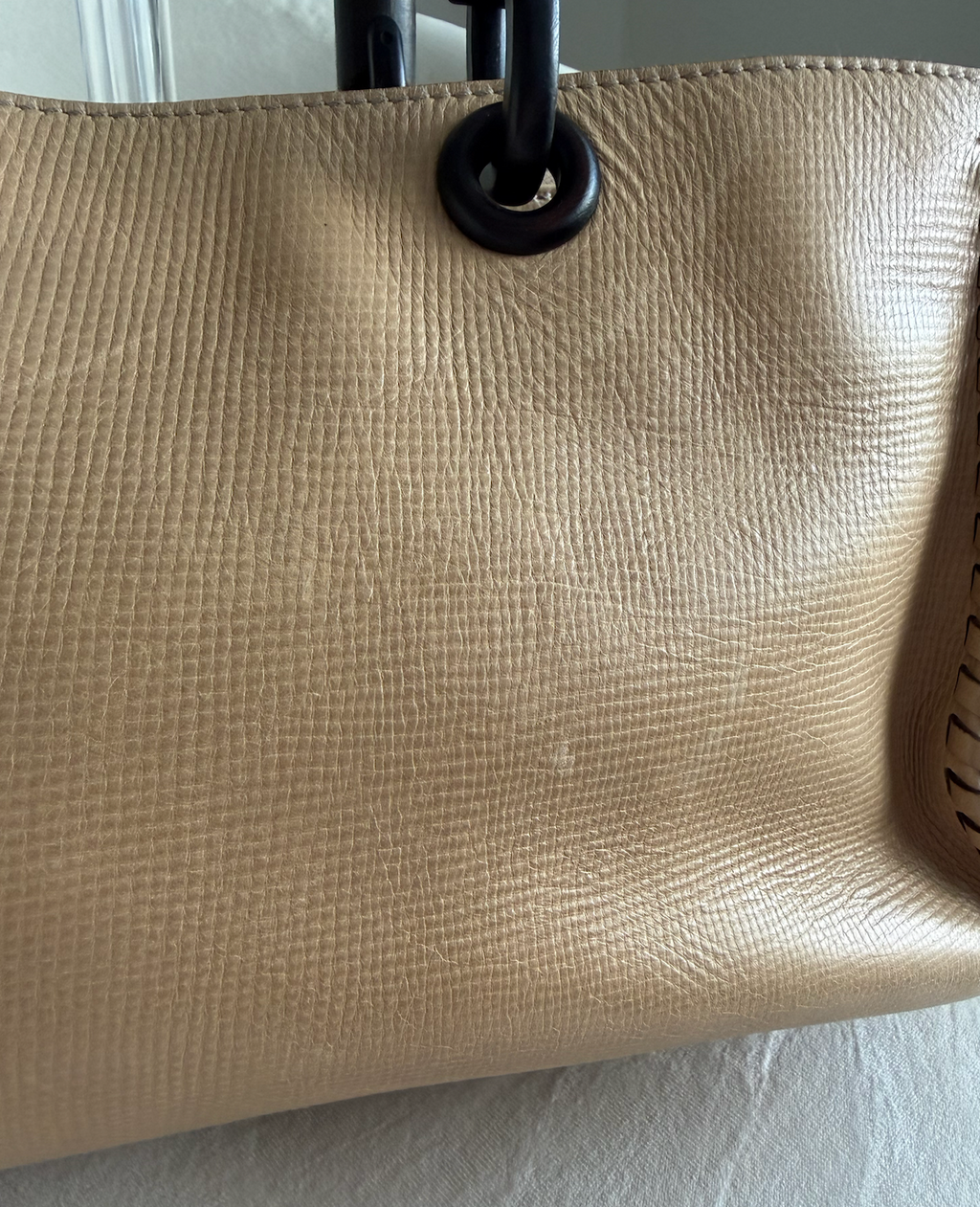 Gucci Whipstitch Wood Handle Hand Bag