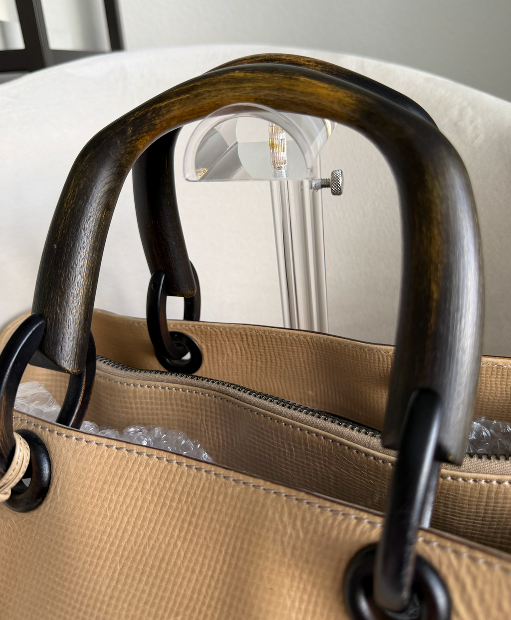 Gucci Whipstitch Wood Handle Hand Bag