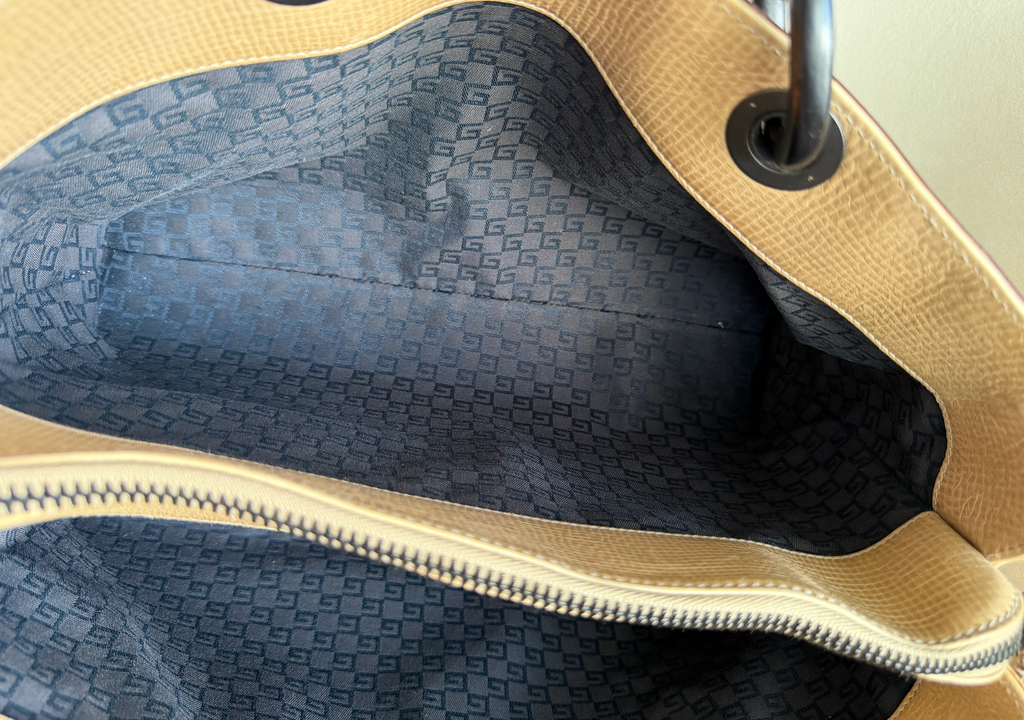 Gucci Whipstitch Wood Handle Hand Bag