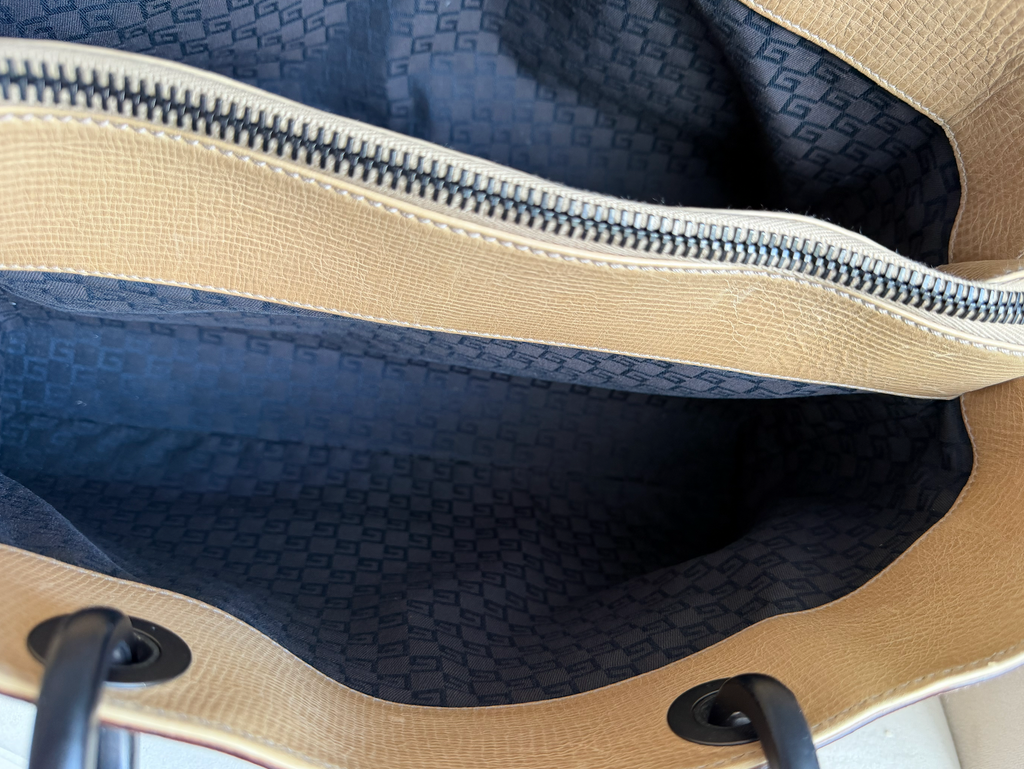 Gucci Whipstitch Wood Handle Hand Bag