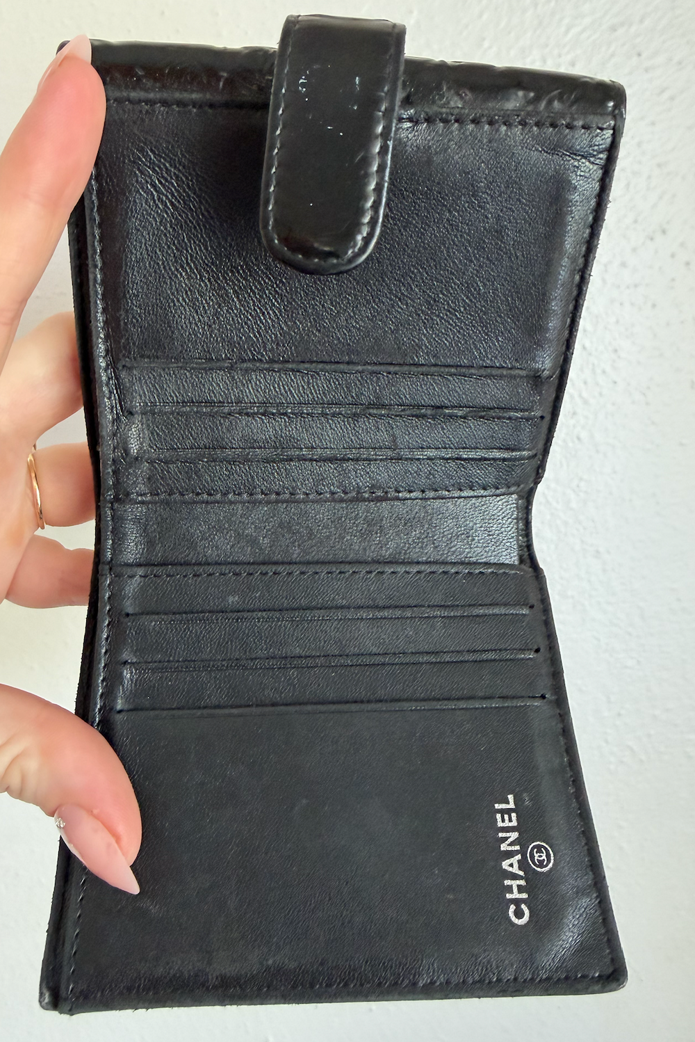 Chanel Black Patent Leather Symbols Lucky Charm Compact Wallet