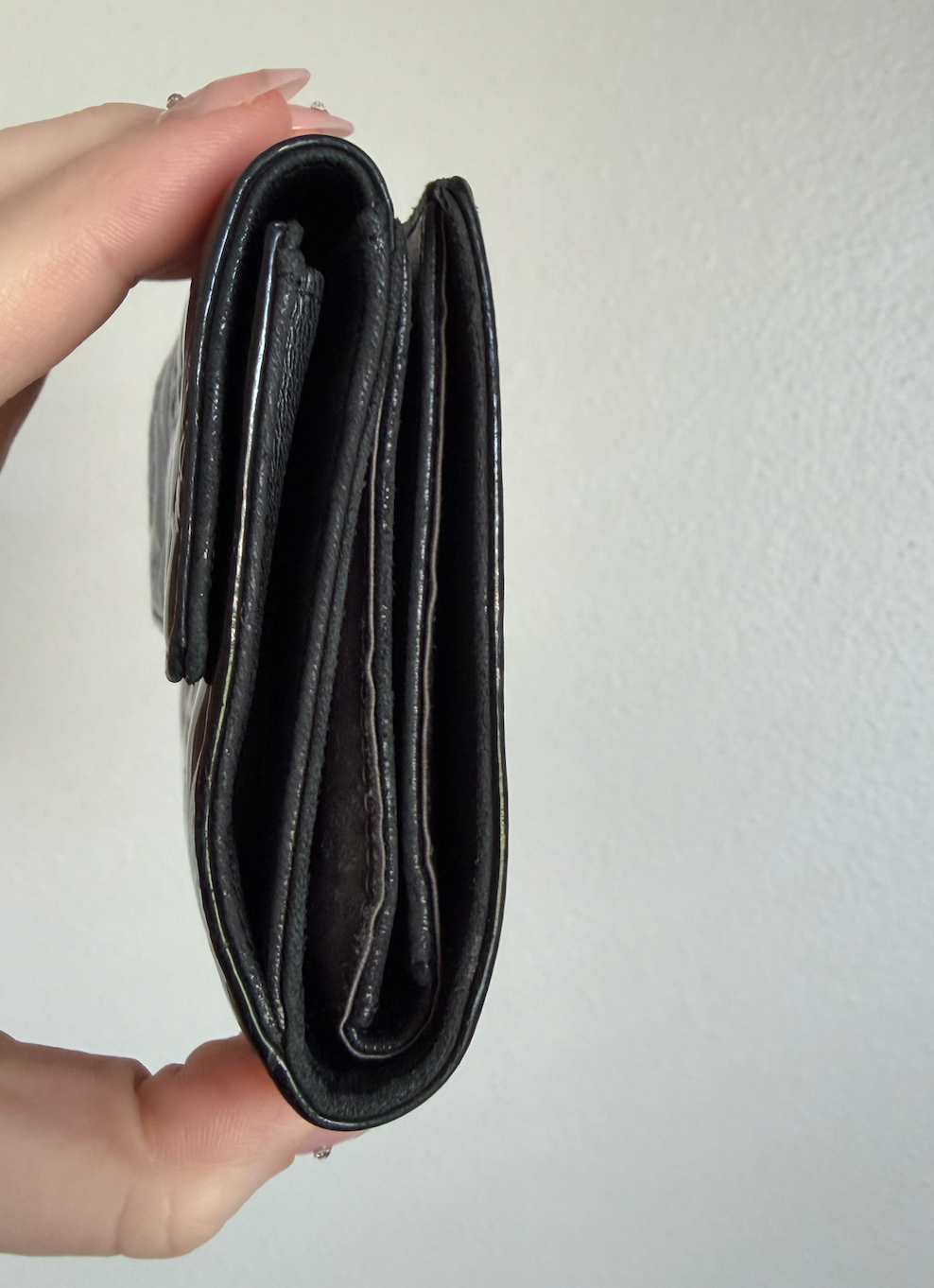 Chanel Black Patent Leather Symbols Lucky Charm Compact Wallet