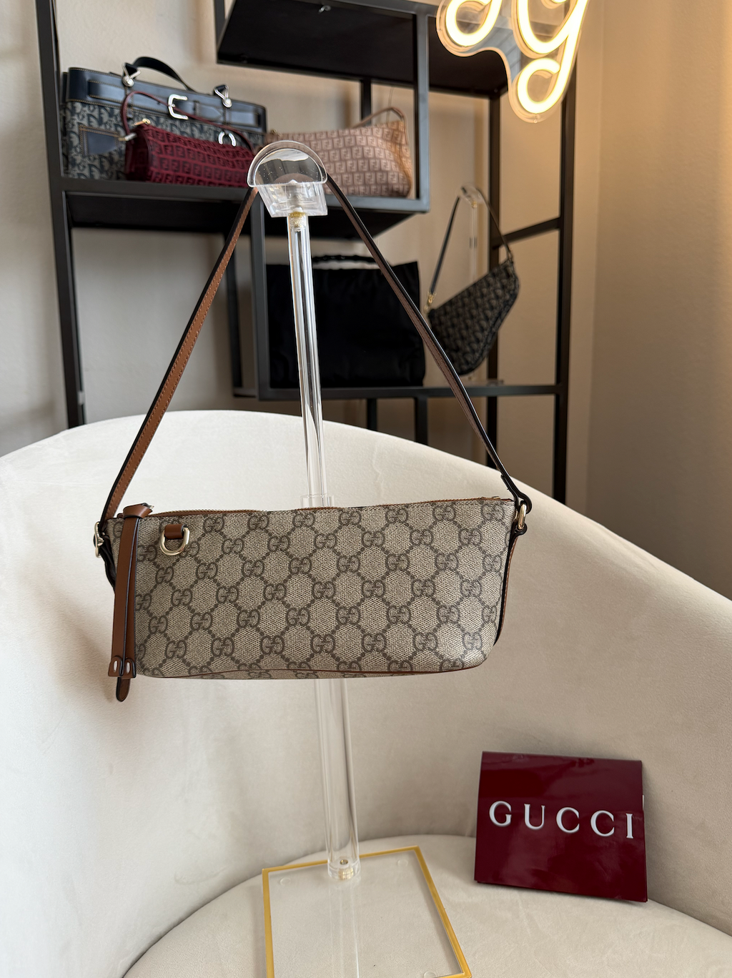 Gucci GG Coated Canvas Emblem Small Shoulder Bag