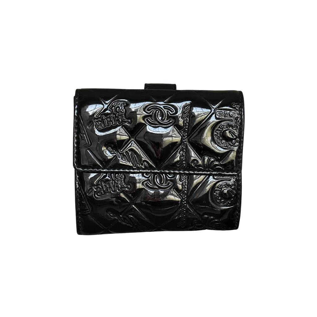 Chanel Black Patent Leather Symbols Lucky Charm Compact Wallet